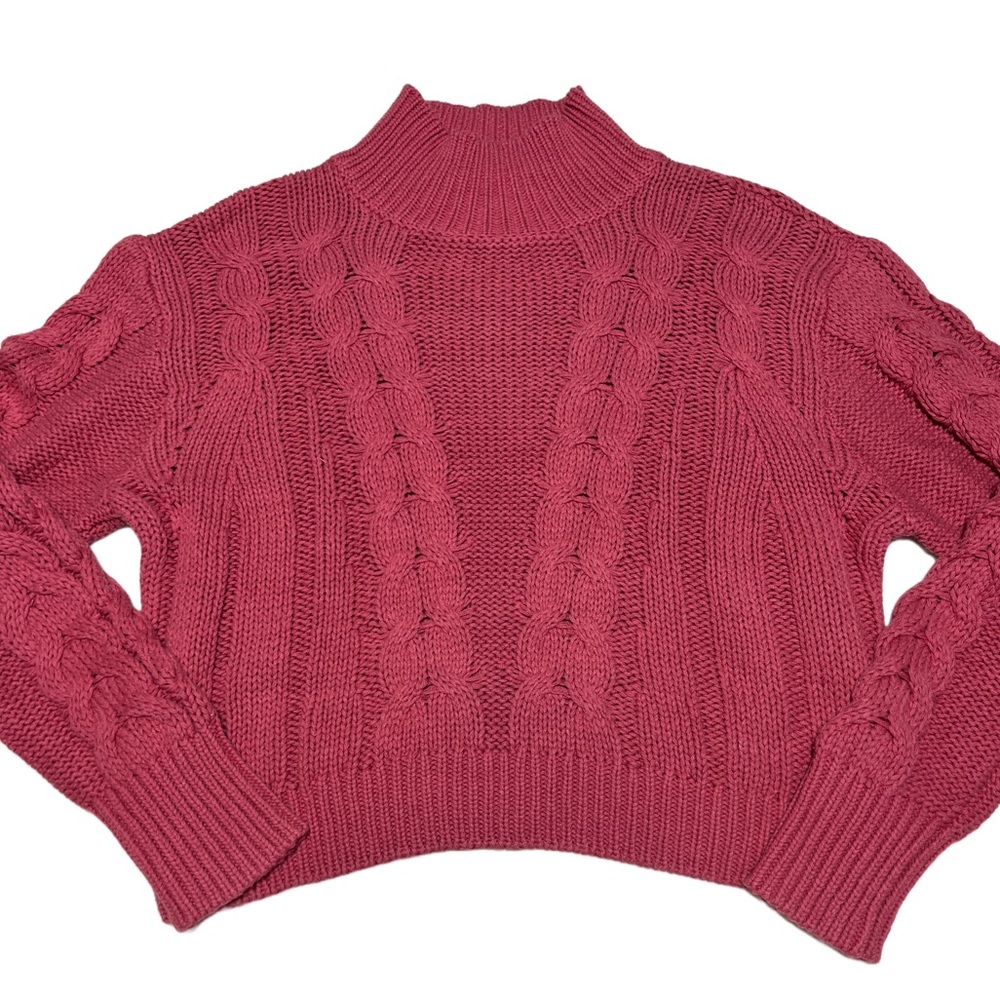 Aeropostale Pink Chunky Knit Cropped Mock Turtleneck Sweater